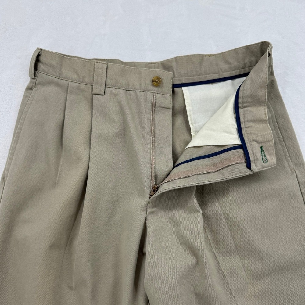 Mens Vintage Tommy Hilfiger Pleated Chino Pants Khaki Tan Straight Leg 32X34 - Picture 8 of 8